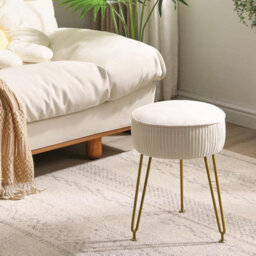 Oira Makeup Vanity Stool, Velvet Round Footrest Ottoman, White - thumbnail 5