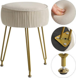 Oira Makeup Vanity Stool, Velvet Round Footrest Ottoman, White - thumbnail 6