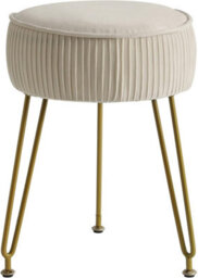 Oira Makeup Vanity Stool, Velvet Round Footrest Ottoman, White - thumbnail 1