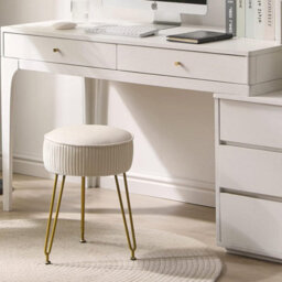 Oira Makeup Vanity Stool, Velvet Round Footrest Ottoman, White - thumbnail 4