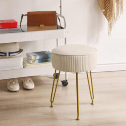 Oira Makeup Vanity Stool, Velvet Round Footrest Ottoman, White - thumbnail 7