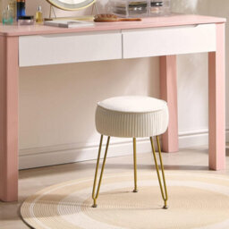 Oira Makeup Vanity Stool, Velvet Round Footrest Ottoman, White - thumbnail 2