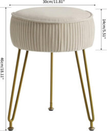 Oira Makeup Vanity Stool, Velvet Round Footrest Ottoman, White - thumbnail 3