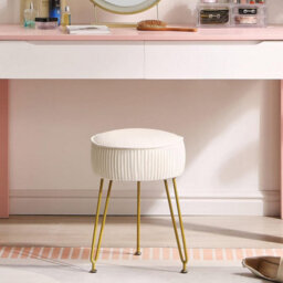 Oira Makeup Vanity Stool, Velvet Round Footrest Ottoman, White - thumbnail 8