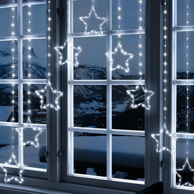 Globrite Star Curtain Lights - 303 Led, Cool White Plug-In - Indoor Outdoor Fairy Lights For Windows Walls & Christmas Décorations