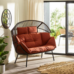 Furniturebox Orange Rattan Double Egg Chair 2 Seater Garden Egg Chair, Outdoor Double Egg Chair,  2 Seat Garden Chair + Free Cover - thumbnail 6