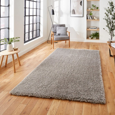 Grey Plain Modern Shaggy Easy To Clean Rug For Dining Room-160Cm X 220Cm - image 1