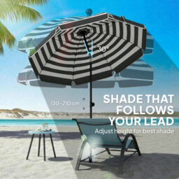 Outsunny 1.8 M Beach Umbrella Parasol With Sand Anchor, Tilt, Grey/white - thumbnail 4