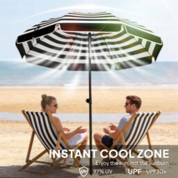 Outsunny 1.8 M Beach Umbrella Parasol With Sand Anchor, Tilt, Grey/white - thumbnail 5