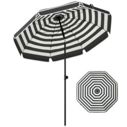 Outsunny 1.8 M Beach Umbrella Parasol With Sand Anchor, Tilt, Grey/white - thumbnail 2
