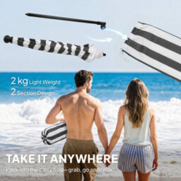 Outsunny 1.8 M Beach Umbrella Parasol With Sand Anchor, Tilt, Grey/white - thumbnail 8