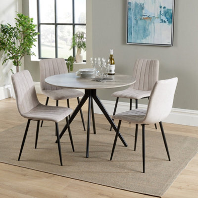 Core Products Aspen Grey Oak Effect 100Cm Round Dining Table With 4 Natural Fabric Straight Stitch Design Chairs - image 1