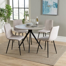 Core Products Aspen Grey Oak Effect 100Cm Round Dining Table With 4 Natural Fabric Straight Stitch Design Chairs - thumbnail 1