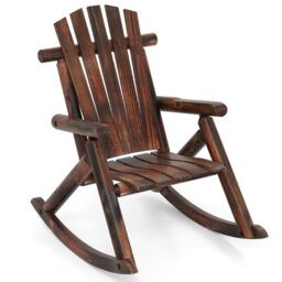 Gainoom Outdoor Adirondack Rocking Chair Brown Patio Chair Solid Wood Porch Rocker - thumbnail 8