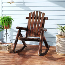 Gainoom Outdoor Adirondack Rocking Chair Brown Patio Chair Solid Wood Porch Rocker