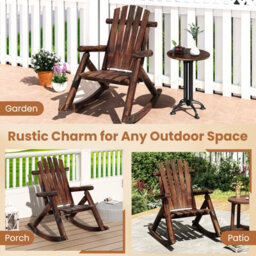 Gainoom Outdoor Adirondack Rocking Chair Brown Patio Chair Solid Wood Porch Rocker - thumbnail 5