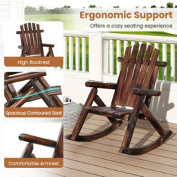 Gainoom Outdoor Adirondack Rocking Chair Brown Patio Chair Solid Wood Porch Rocker - thumbnail 6