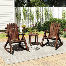 Gainoom Outdoor Adirondack Rocking Chair Brown Patio Chair Solid Wood Porch Rocker - thumbnail 4