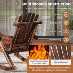 Gainoom Outdoor Adirondack Rocking Chair Brown Patio Chair Solid Wood Porch Rocker - thumbnail 7