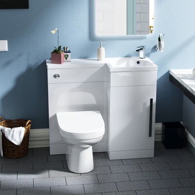 Nes Home White L-Shape Rh Small 900mm Vanity Unit Sink Toilet Bathroom Debra - image 1