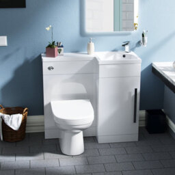 Nes Home White L-Shape Rh Small 900mm Vanity Unit Sink Toilet Bathroom Debra - thumbnail 1