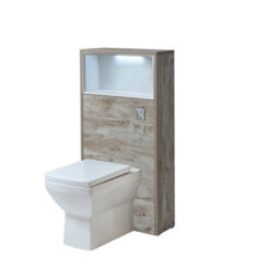 Homestylestore 600mm Light Oak Wc Unit Led Shelf Toilet Pan And Chrome Flush Button