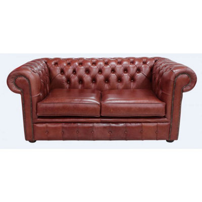 Chesterfield 2 Seater Old English Chestnut Leather Sofa Settee Bespoke In Classic Style - image 1