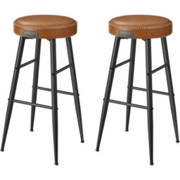 Set Of 2 Bar Stools Caramel Brown Mid Century Modern Faux - thumbnail 1