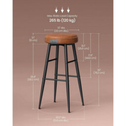 Set Of 2 Bar Stools Caramel Brown Mid Century Modern Faux - thumbnail 2