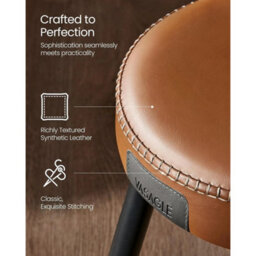 Set Of 2 Bar Stools Caramel Brown Mid Century Modern Faux - thumbnail 3
