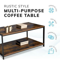 House Of Home Rustic Coffee Table 2 Tier Brown Living Room Table With Metal Frame For Home Decor 100 X 50 X 45Cm - thumbnail 7
