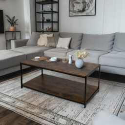 House Of Home Rustic Coffee Table 2 Tier Brown Living Room Table With Metal Frame For Home Decor 100 X 50 X 45Cm - thumbnail 1