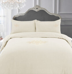 Sweet Dreams Grosvenor Scroll Embroidered Egyptian Cotton Oxford Pillowcase Pair - Cream