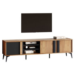 Btm Tv Stand For 80 Inch Tvs  180 Cm Cabinet With 3 Doors And 3 Open Shelves, Steel Frame, Brown And Black - thumbnail 7
