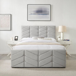 Ecasa Mateo Light Grey Plush Velvet Fabric King Size 5 Ft Bed Frame With Ottoman Storage - thumbnail 3