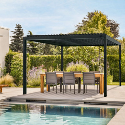Backyard Discovery Sarasota Louvered Steel Outdoor Patio Pergola With Powerport 4.9M X 3M (16Ft X 10Ft) - image 1