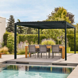 Backyard Discovery Sarasota Louvered Steel Outdoor Patio Pergola With Powerport 4.9M X 3M (16Ft X 10Ft) - thumbnail 1