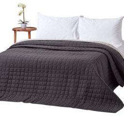 Homescapes Cotton Quilted Reversible Bedspread Black & Grey, 200 X 200 Cm
