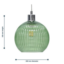 First Choice Lighting Set Of 2 Betchley - Green Ribbed Glass Globe Easy Fit Pendant Shades - thumbnail 6
