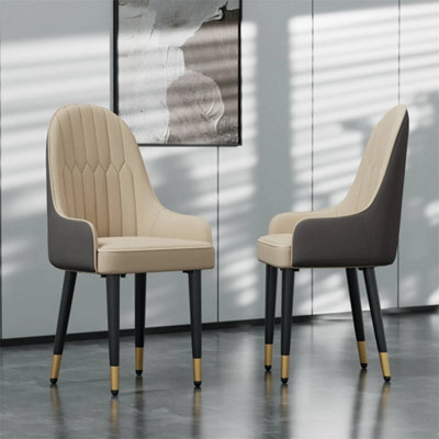 2Pc Creamy White Dining Chairs Faux Leather Padded Seat Metal Leg Kitchen Chair Family - image 1