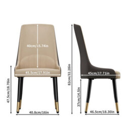 2Pc Creamy White Dining Chairs Faux Leather Padded Seat Metal Leg Kitchen Chair Family - thumbnail 2