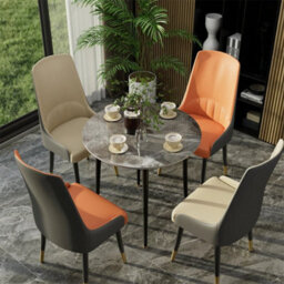 2Pc Creamy White Dining Chairs Faux Leather Padded Seat Metal Leg Kitchen Chair Family - thumbnail 3