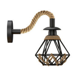 " Retro Hemp Rope Wall Sconce Lamp Rustic Industrial E27 Base Metal Shade Wall Mounted Lighting Fixture" - thumbnail 6