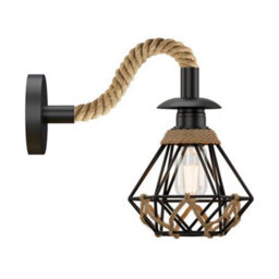 " Retro Hemp Rope Wall Sconce Lamp Rustic Industrial E27 Base Metal Shade Wall Mounted Lighting Fixture" - thumbnail 1