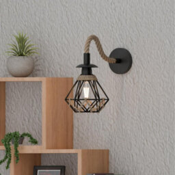 " Retro Hemp Rope Wall Sconce Lamp Rustic Industrial E27 Base Metal Shade Wall Mounted Lighting Fixture" - thumbnail 4