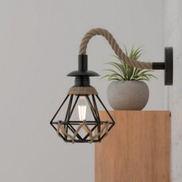 " Retro Hemp Rope Wall Sconce Lamp Rustic Industrial E27 Base Metal Shade Wall Mounted Lighting Fixture" - thumbnail 2