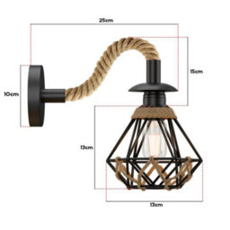 " Retro Hemp Rope Wall Sconce Lamp Rustic Industrial E27 Base Metal Shade Wall Mounted Lighting Fixture" - thumbnail 3