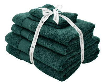 Catherine Lansfield Bathroom Anti Bacterial 500 Gsm Soft & Absorbent Cotton 6 Piece Towel Set Forest Green - image 1