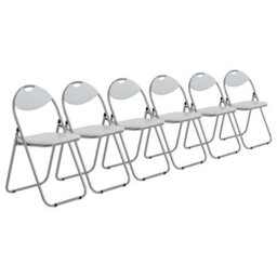 Harbour Housewares 6X Padded Folding Chairs - White/silver - Metal Frame Easy Store Portable Folding Seats