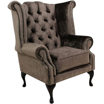 Chesterfield High Back Wing Chair Boutique Sable Velvet Bespoke In Queen Anne Style - image 1